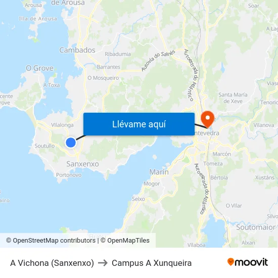 A Vichona (Sanxenxo) to Campus A Xunqueira map