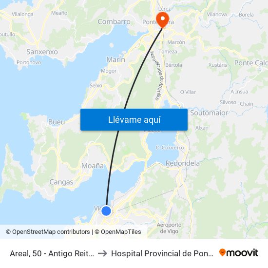 Areal, 50 - Antigo Reitorado (Vigo) to Hospital Provincial de Pontevedra (CHOP) map