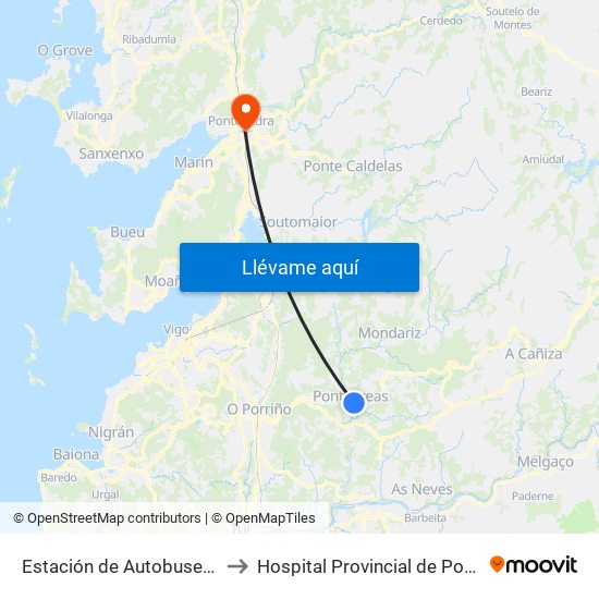 Estación de Autobuses (Ponteareas) to Hospital Provincial de Pontevedra (CHOP) map