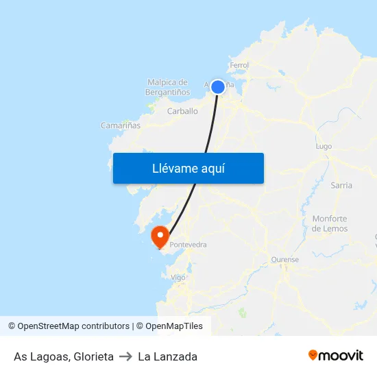 As Lagoas, Glorieta to La Lanzada map