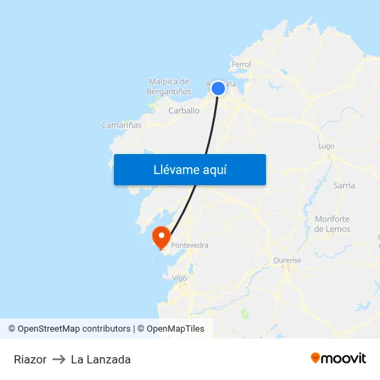 Riazor to La Lanzada map