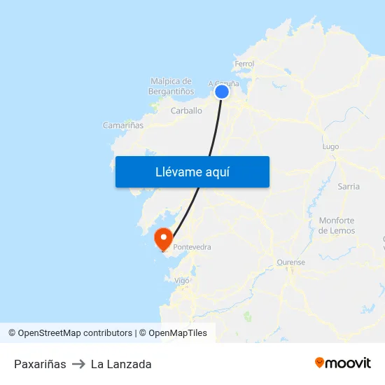 Paxariñas to La Lanzada map