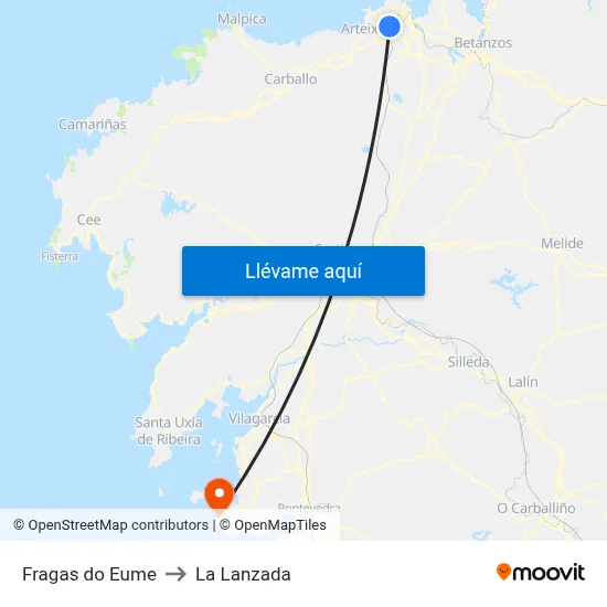 Fragas do Eume to La Lanzada map