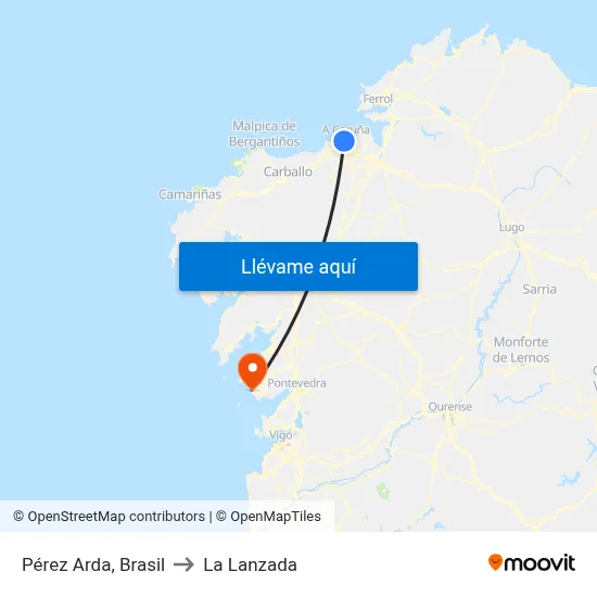 Pérez Arda,  Brasil to La Lanzada map
