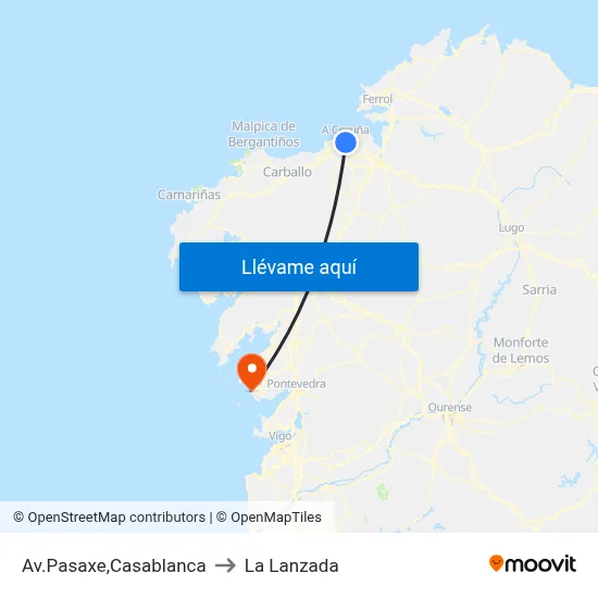 Av.Pasaxe,Casablanca to La Lanzada map