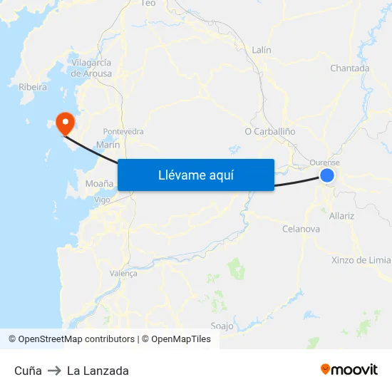 Cuña to La Lanzada map