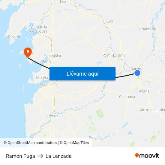 Ramón Puga to La Lanzada map