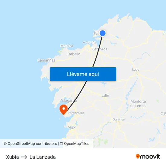 Xubia to La Lanzada map