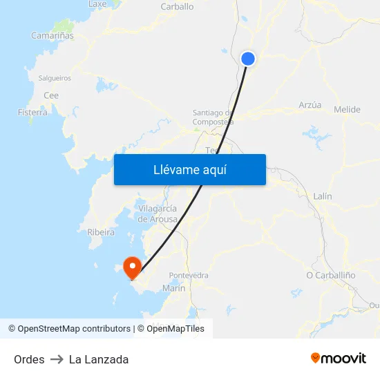 Ordes to La Lanzada map