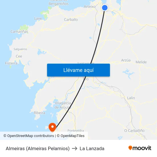 Almeiras (Almeiras Pelamios) to La Lanzada map