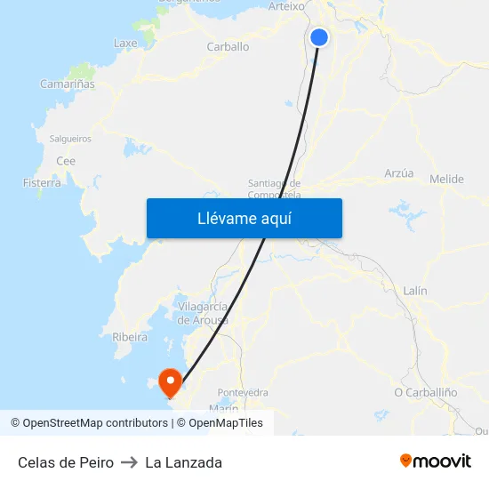 Celas de Peiro to La Lanzada map