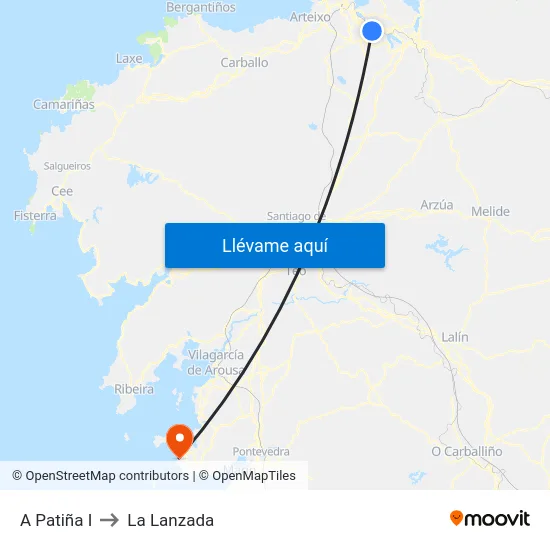 A Patiña I to La Lanzada map