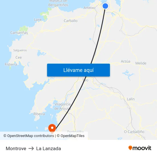 Montrove to La Lanzada map