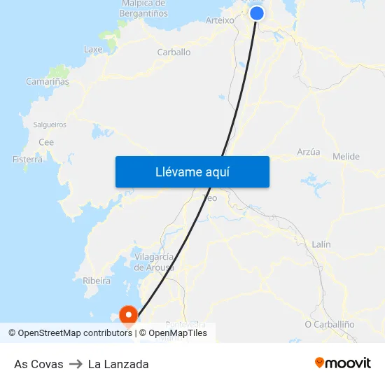 As Covas to La Lanzada map
