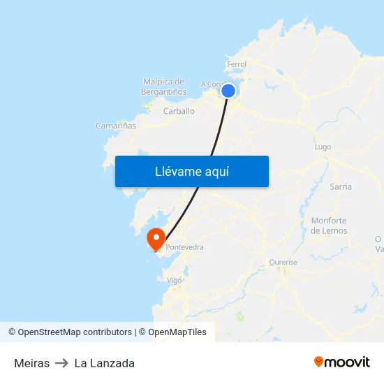 Meiras to La Lanzada map