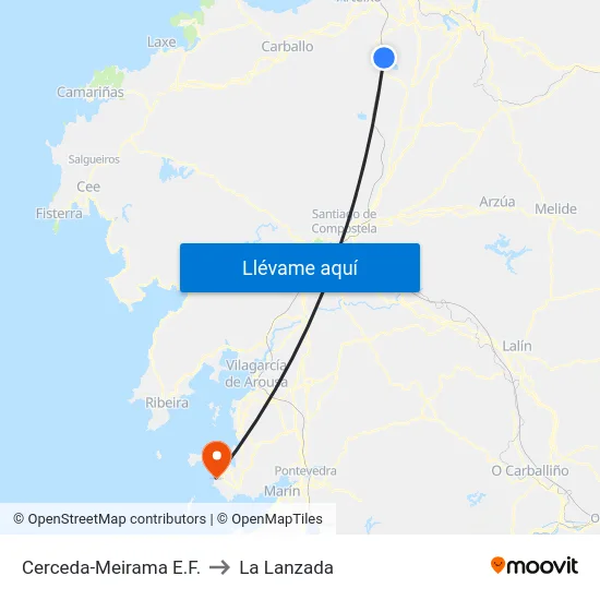 Cerceda-Meirama E.F. to La Lanzada map