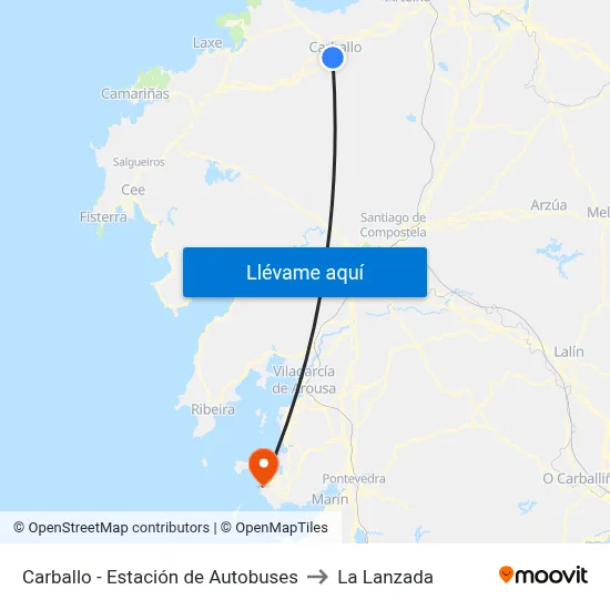 Carballo - Estación de Autobuses to La Lanzada map