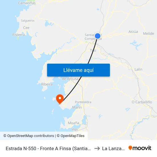Estrada N-550 - Fronte A Finsa (Santiago) to La Lanzada map