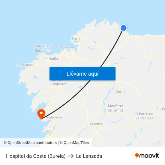 Hospital da Costa (Burela) to La Lanzada map