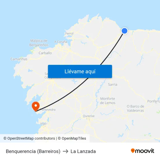 Benquerencia (Barreiros) to La Lanzada map