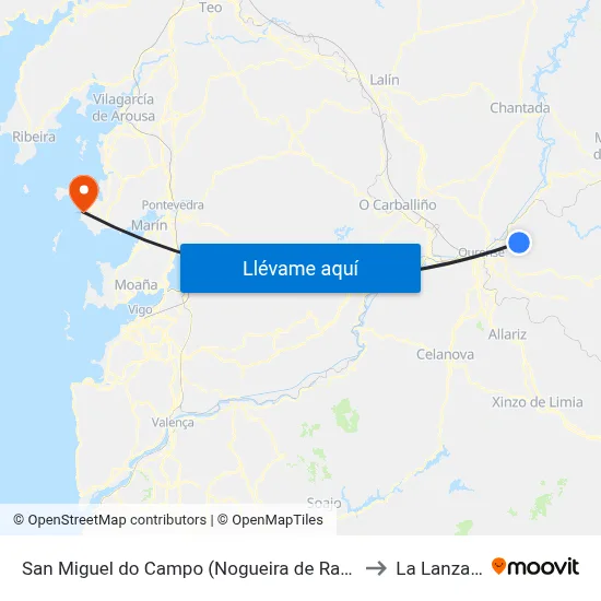 San Miguel do Campo (Nogueira de Ramuín) to La Lanzada map