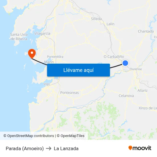 Parada (Amoeiro) to La Lanzada map