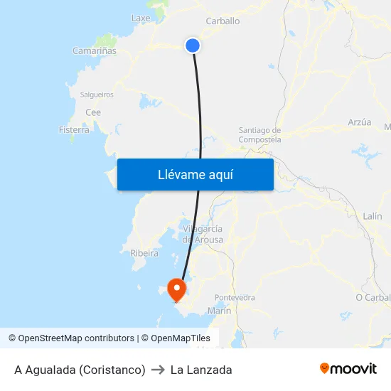 A Agualada (Coristanco) to La Lanzada map