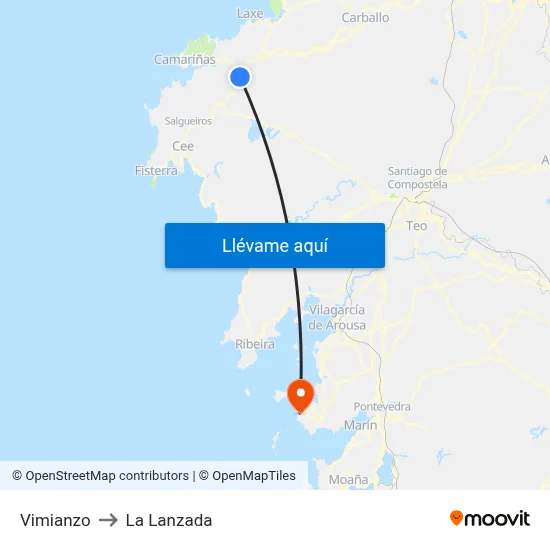 Vimianzo to La Lanzada map
