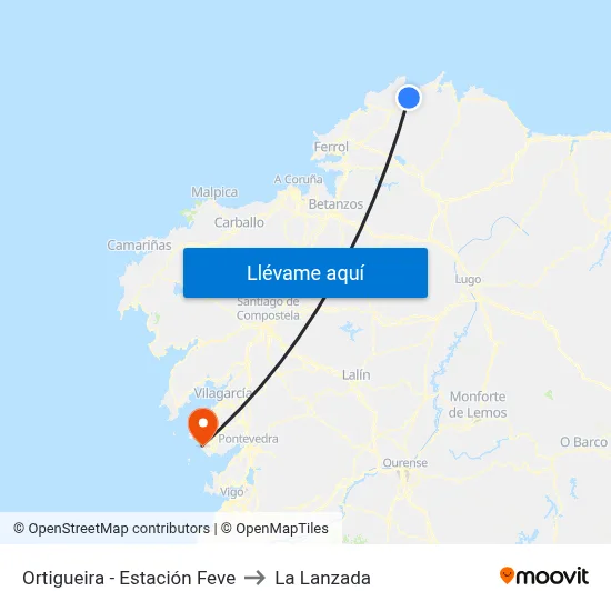 Ortigueira - Estación Feve to La Lanzada map