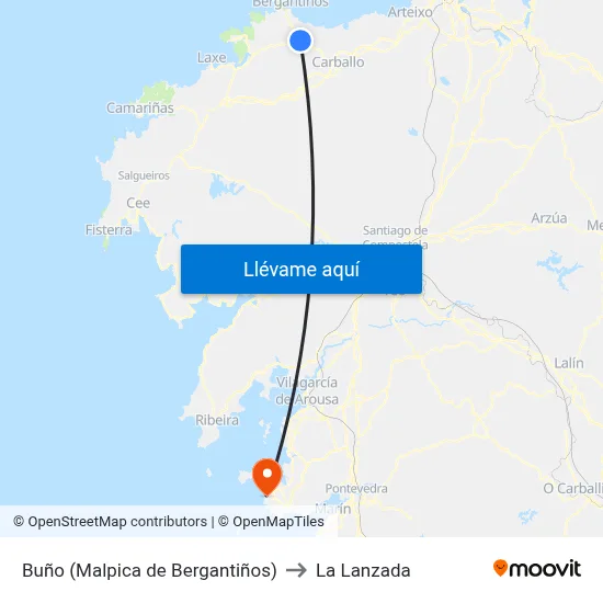 Buño (Malpica de Bergantiños) to La Lanzada map