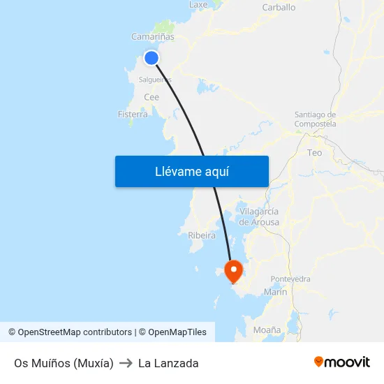 Os Muíños (Muxía) to La Lanzada map