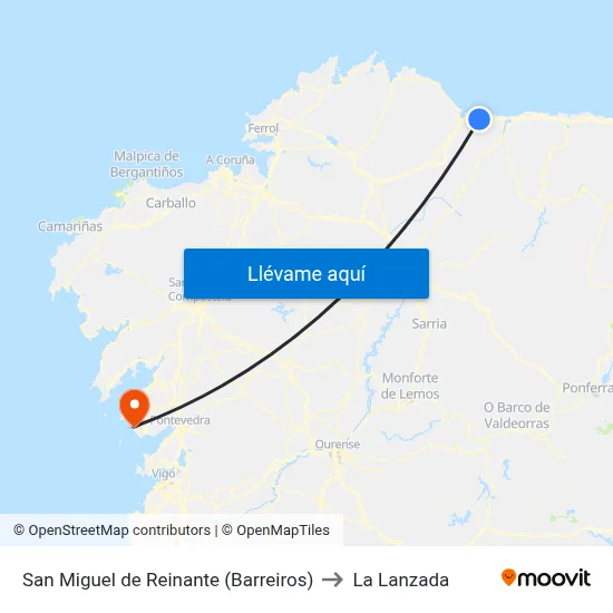 San Miguel de Reinante (Barreiros) to La Lanzada map