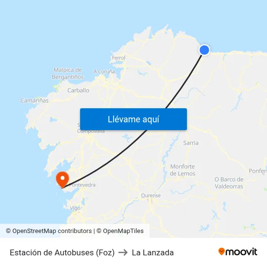 Estación de Autobuses (Foz) to La Lanzada map