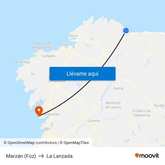 Marzán (Foz) to La Lanzada map