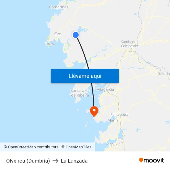 Olveiroa (Dumbría) to La Lanzada map