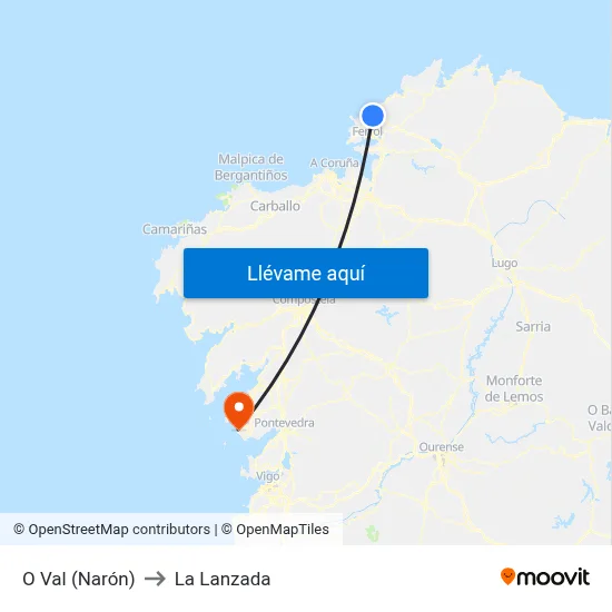 O Val (Narón) to La Lanzada map