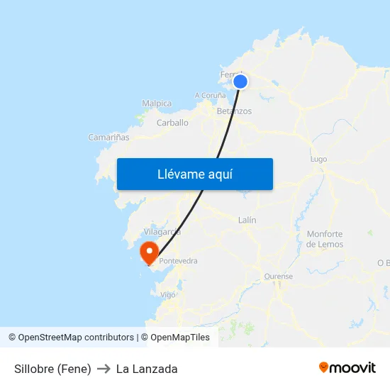 Sillobre (Fene) to La Lanzada map