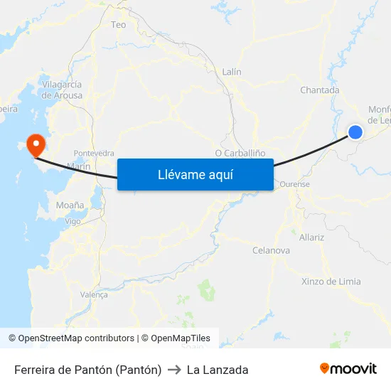 Ferreira de Pantón (Pantón) to La Lanzada map