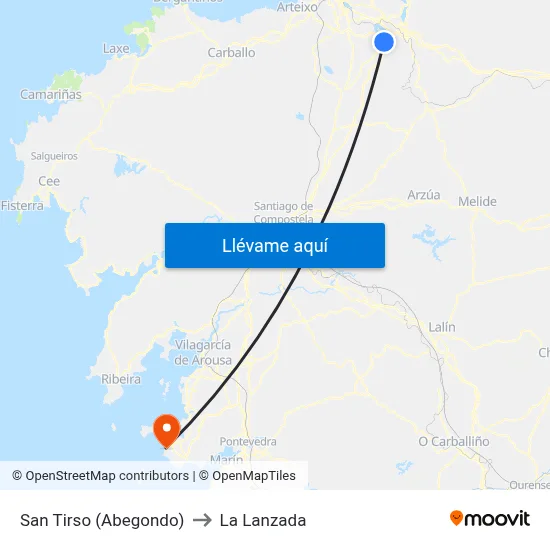 San Tirso (Abegondo) to La Lanzada map