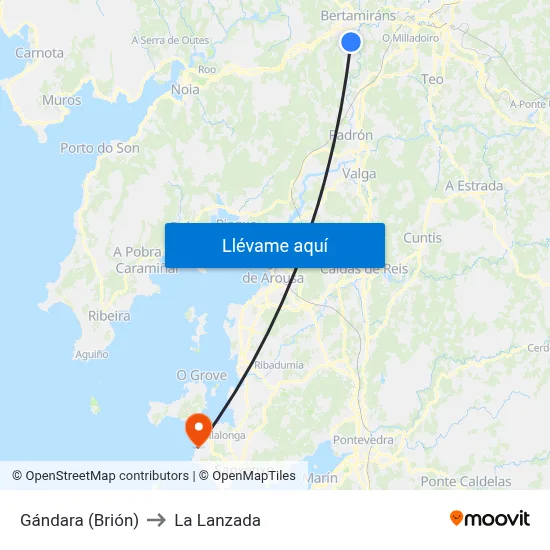 Gándara (Brión) to La Lanzada map