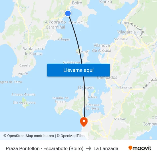 Praza Pontellón - Escarabote (Boiro) to La Lanzada map