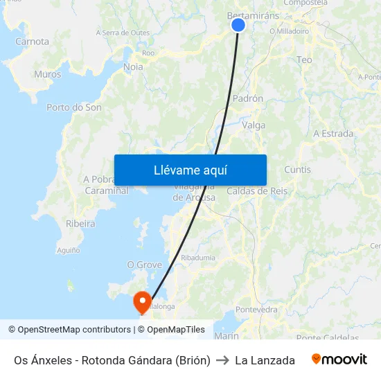 Os Ánxeles - Rotonda Gándara (Brión) to La Lanzada map