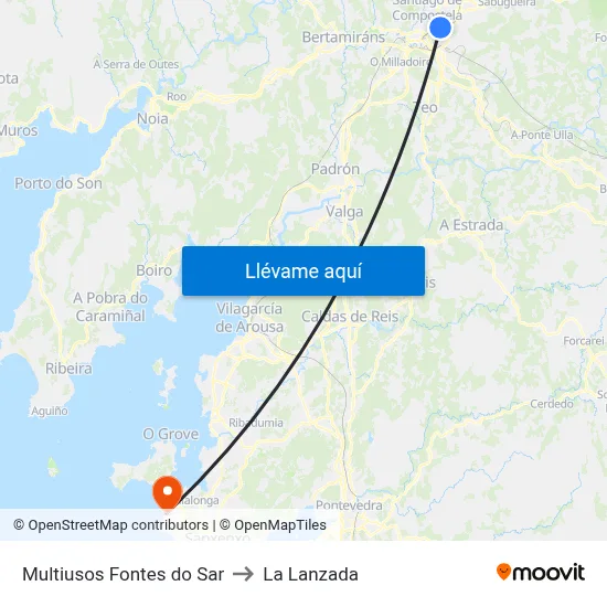 Multiusos Fontes do Sar to La Lanzada map