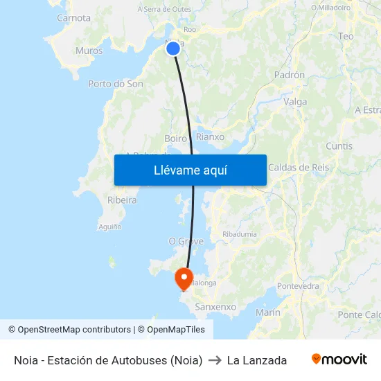 Noia - Estación de Autobuses (Noia) to La Lanzada map