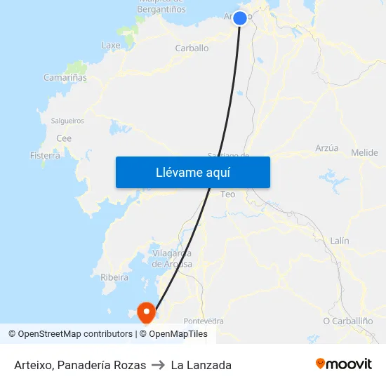 Arteixo, Panadería Rozas to La Lanzada map