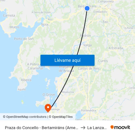 Praza do Concello - Bertamiráns (Ames) to La Lanzada map