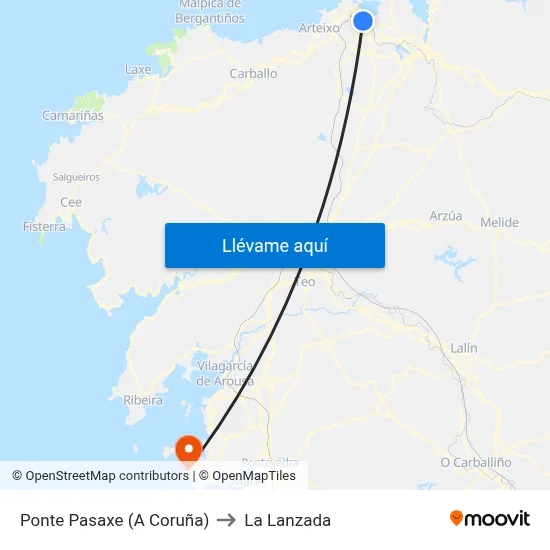 Ponte Pasaxe (A Coruña) to La Lanzada map