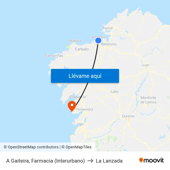 A Gaiteira, Farmacia (Interurbano) to La Lanzada map