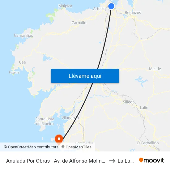 Anulada Por Obras - Av. de Alfonso Molina, Campus de Elviña to La Lanzada map