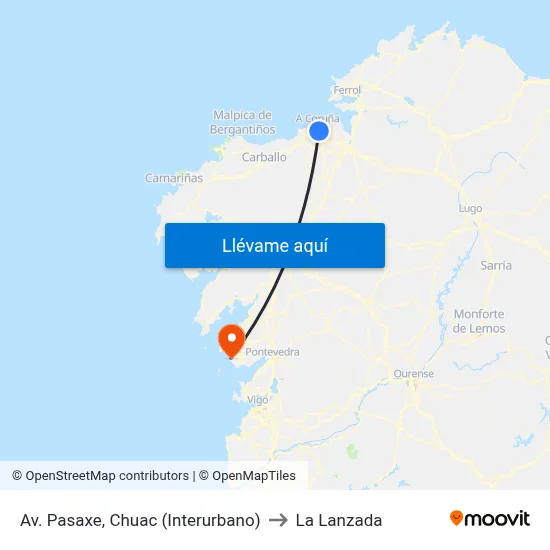 Av. Pasaxe, Chuac (Interurbano) to La Lanzada map